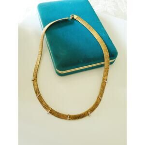 Vintage Sterling Silver Crystal Zirconia Herringbone Necklace